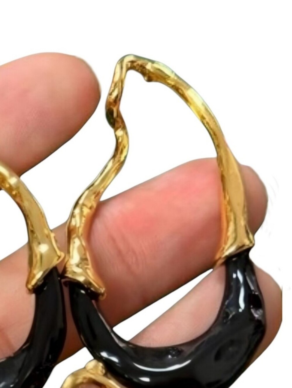 Black enamel and gold drip dangle earrings; nwot